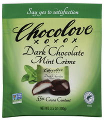 Chocolove Mint Creme Pou bites packaging highlights premium ingredients.
