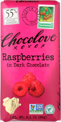 Chocolove raspberries in dark 55% bar package, premium treat for gifting