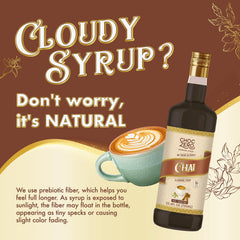 ChocZero Chai Flavoring Syrup added to a coffee cup for flavor boost.