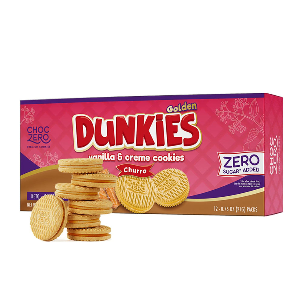 ChocZero Churro Dunkies cookie assembly showing cinnamon flavor and vanilla cream filling.