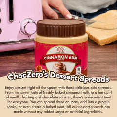 ChocZero Cinnamon Bun Spread on toast, flavor boost for breakfast.