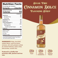 Pouring ChocZero Cinnamon Dolce Syrup into coffee for rich taste