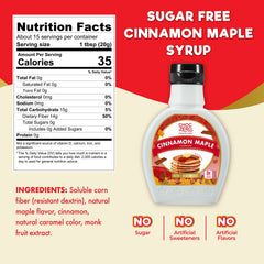 Close-up of ChocZero Cinnamon Maple Syrup bottle highlighting thick texture.