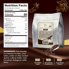ChocZero Dark Chocolate Chips closeup highlights cocoa richness without sugar alcohols.