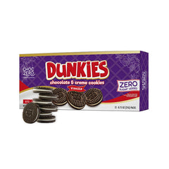ChocZero keto chocolate sandwich cookie with vanilla creme on the box front, ideal gluten-free dessert.