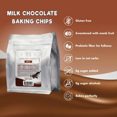 ChocZero Milk Chocolate Chips on a baking sheet for gluten-free treats.