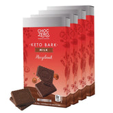 ChocZero milk chocolate hazelnut bark close-up with creamy chocolate and hazelnut crunch.