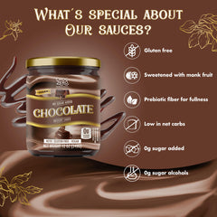 ChocZero sugar-free chocolate sauce closeup, rich color and glossy finish.