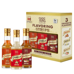 ChocZero vanilla sugar-free coffee syrup bottle boosts keto-friendly flavor.