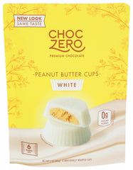 ChocZero white chocolate peanut butter cups unwrapped, quick indulgence.