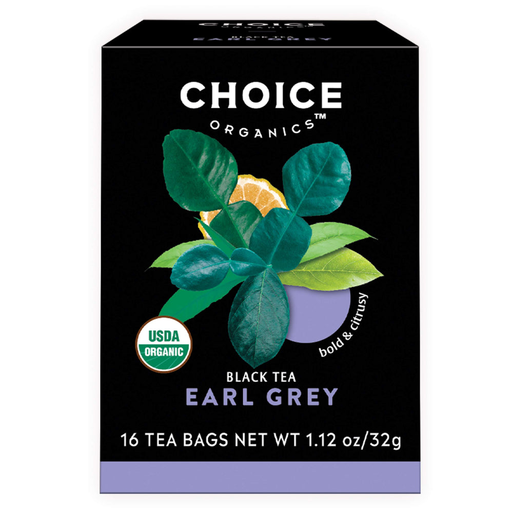 Choice Organic Teas Earl Grey tea bags ready to steep for a comforting classic