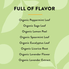Choice Organic Teas Mint Sage Tea aroma close-up highlighting bright, refreshing notes
