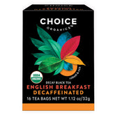 Choice Organic Teas organic decaffeinated English Breakfast tea box, bold flavor with low caffeine
