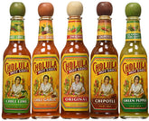 Cholula Original hot sauce bottle with signature artwork and wooden cap, elevating eggs and tacos.