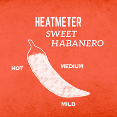 Cholula Sweet Habanero bottle closeup shows fruity heat and spices.