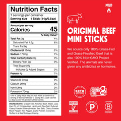 Chomps grass-fed beef label highlighting quality ingredients and non-GMO seal