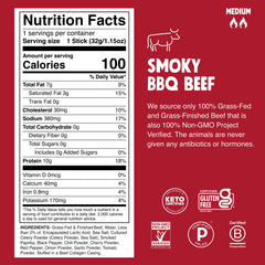 Close-up of Chomps grass-fed beef jerky stick showing tender texture.