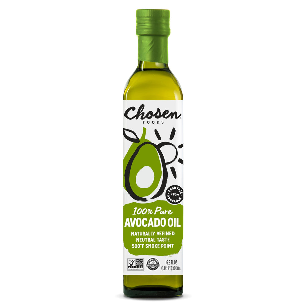 Chosen Foods Avocado Oil bottle for high-heat cooking and everyday meals.