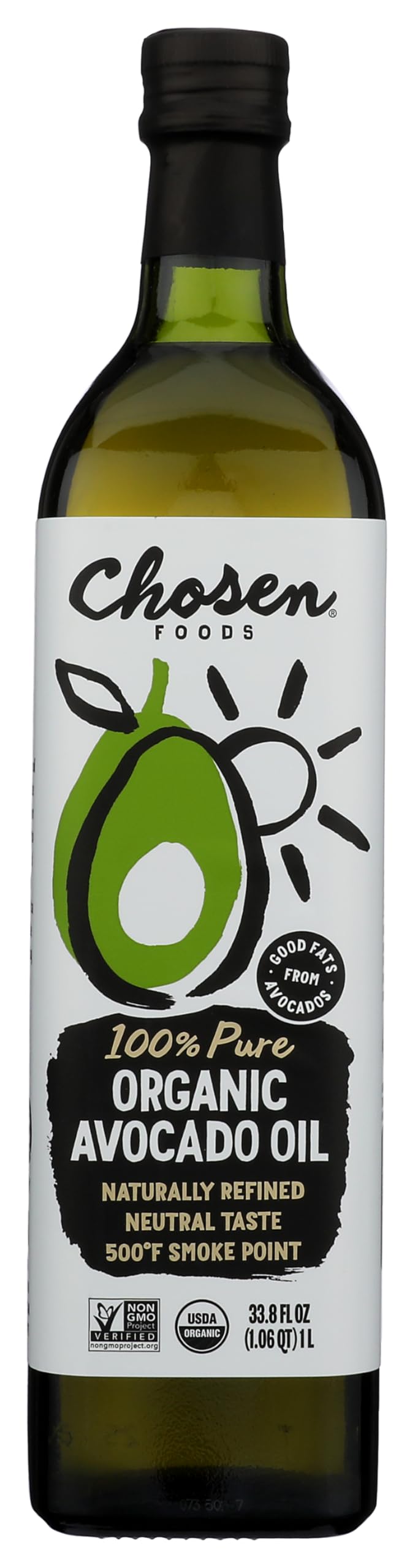 Chosen Foods Avocado Oil bottle pour—neutral flavor for versatile cooking.