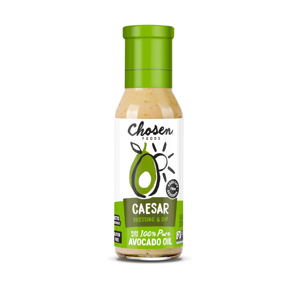 Chosen Foods Avocado Oil Caesar Dressing bottle front, keto-friendly and dairy-free.