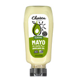 Chosen Foods Classic Mayo Squeeze bottle pouring creamy mayo for fresh sandwiches.