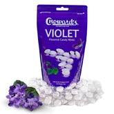 Choward's Violet Mints 4 oz bag with resealable lid, ideal for travel.