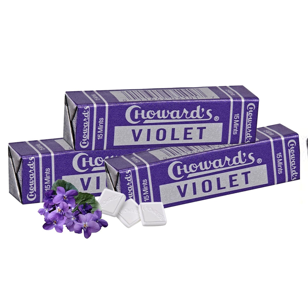 Choward's Violet Mints pack front shows timeless branding for on-the-go freshness.