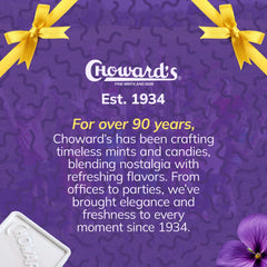 Choward's Violet Mints wrapped packaging demonstrates elegant foil for sharing.