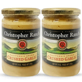 Christopher Ranch Crushed Garlic in Olive Oil bottle pouring, ready-to-use flavor enhancer.