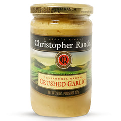 Christopher Ranch crushed garlic in olive oil jar ready to boost sauces.