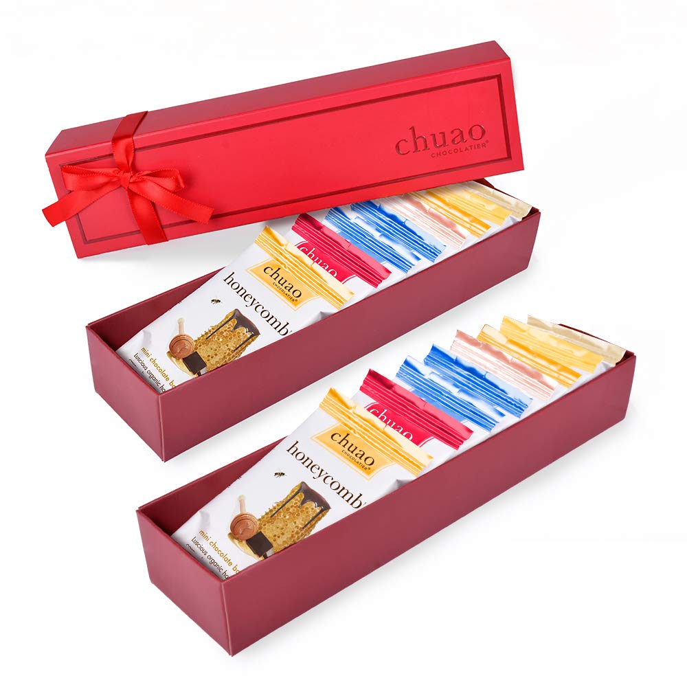 Chuao Chocolatier dark mini-bar gift box open, ideal for gifting and sharing.