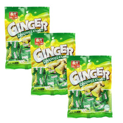Chun Guang Ginger Coconut Candy 3-pack front view for convenient gifting and snacking.