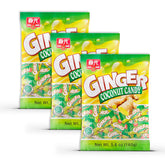 Chun Guang ginger coconut candy 3-pack front view, ideal on-the-go snack.