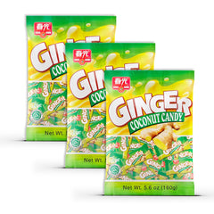 Chun Guang ginger coconut candy 3-pack front view, ideal on-the-go snack.