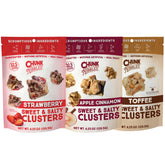Chunk Nibbles strawberry clusters in a bright pouch, a fruity-sweet snack for lunchboxes.