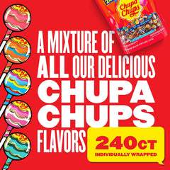 Chupa Chups cherry lollipops with bold fruit flavor.