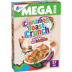 Cinnamon Toast Crunch Mega Size box front, ready for family breakfast.