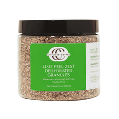 Civilized Coffee lime zest granules in a bottle add bright citrus flavor to baking.