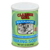 Clabber Girl 12 oz can of baking soda ready for baking and cleaning.