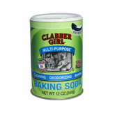 Clabber Girl Baking Soda can 12oz for baking and gentle cleaning.