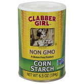 Clabber Girl Non-GMO corn starch in a resealable can for gluten-free thickening.