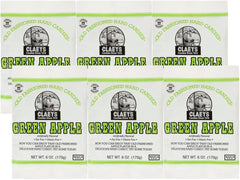 Claeys Green Apple hard candy six-pack bags on display, great for sharing at gatherings.