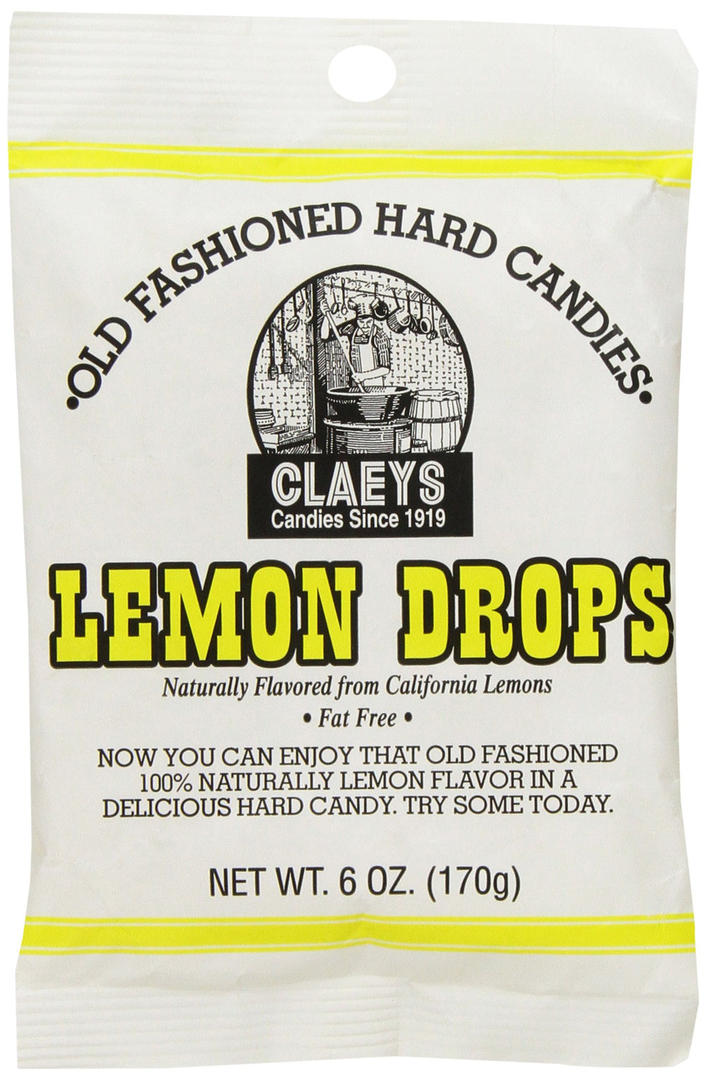 Claeys Old Fashioned Lemon Candy pack shown, refreshing lemon flavor for on-the-go snacking.