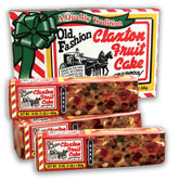 Claxton Fruit Cake dark recipe three-pack carton ready for gifting.