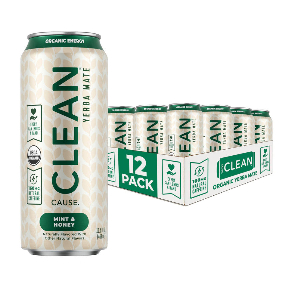 Clean Cause Mint and Honey Yerba Mate can front image for natural energy