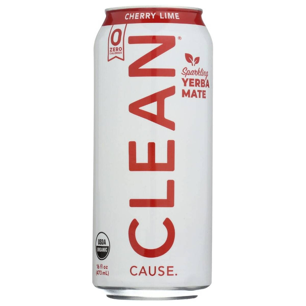 Clean Cause Organic Sparkling Cherry Lime Yerba Mate bottle for a refreshing afternoon break.
