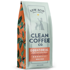 Clean Coffee Co. Papua New Guinea bag showing a low-acid blend for gentle mornings.
