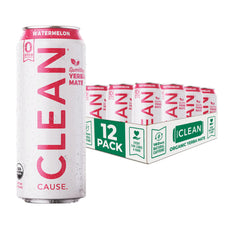 Clean Cause zero sugar watermelon yerba mate sparkling can for an energizing lift.