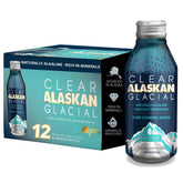 Clear Alaskan Glacial Fresh Glacier Water in aluminum bottle showing pristine source and 16 oz serving