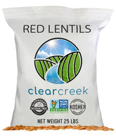 CLEAR CREEK red lentils packaging with glyphosate residue free badge for trusted sourcing.